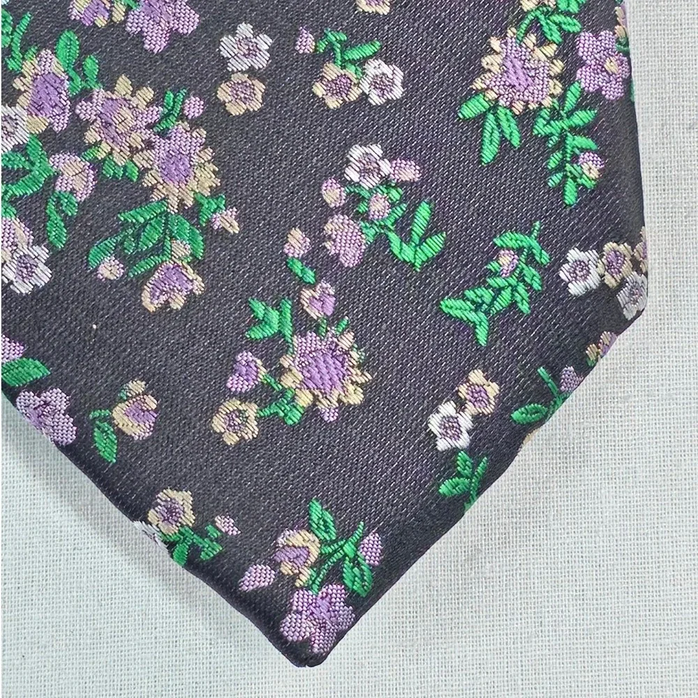 Tayion Mens Tie One Size Black Floral Omega Classic Fit Necktie Luxury NWT